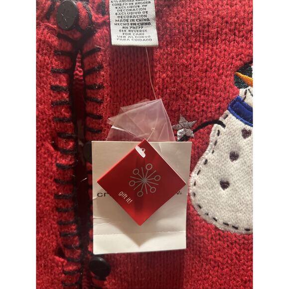 Vintage Croft & Barrow Red Christmas Snowman Button Up Size M Sweater - Picture 2 of 8